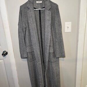 Glamorous Black & White Herringbone Long Coat – Size 6